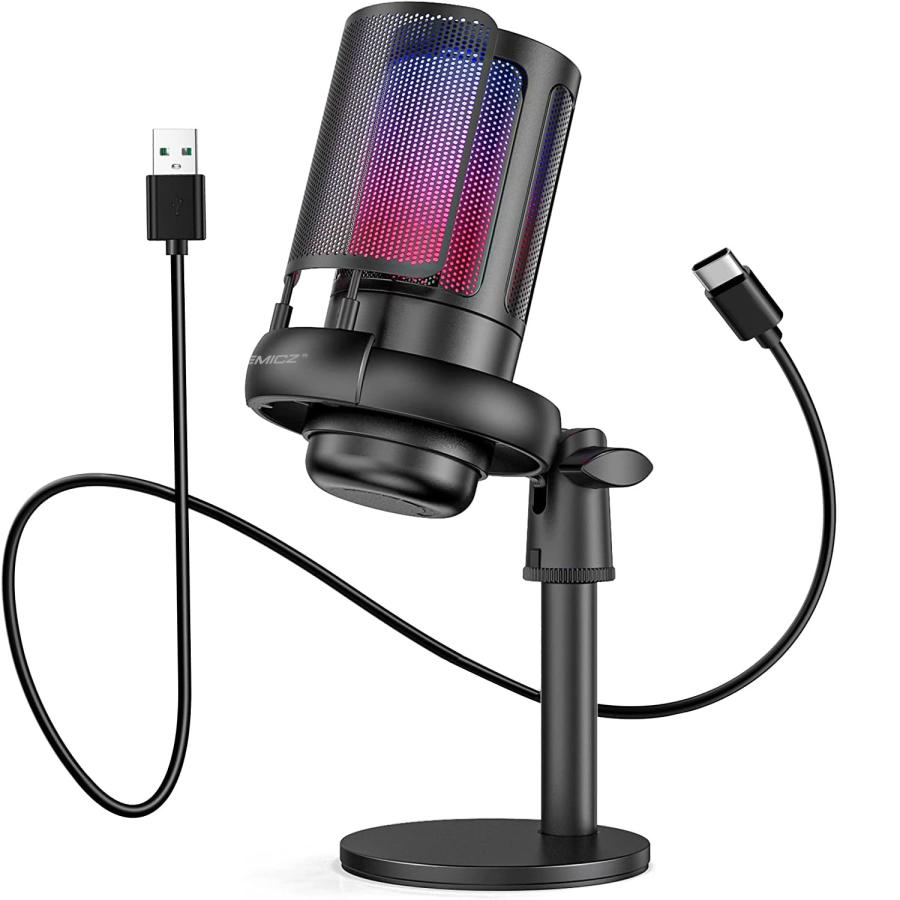 TKGOU USB コンデンサーマイク ゲーミングマイク PC マイク RGBライティング 音量調節ミュートボタン ヘッドホン出力端子あり ...