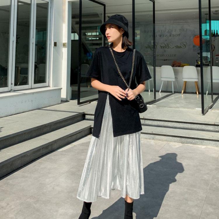 セットアップ プリーツスカート トップス 光沢 Tシャツ スリット入り ロングスカート マキシ丈 ミモレ丈 2点セット レディース 代 30代 カ Caaa0068 アスティカ 通販 Yahoo ショッピング