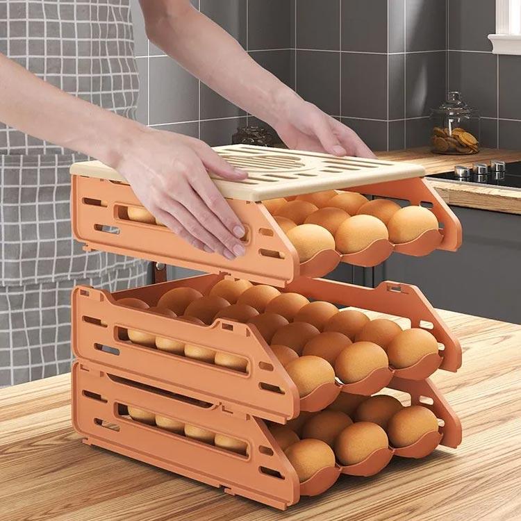 卵入れ 2種類タイプ 卵ホルダー 3層設計 引き出し式 コンパクト 卵収納ボックス 冷蔵庫用 取り出し便利 冷蔵庫収納 積み重ね可能な たまごケース｜astica｜02
