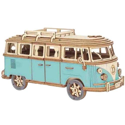 木製プラモデル 立体パズル 車 ブルー 青色 木の車 木製 知育 3D