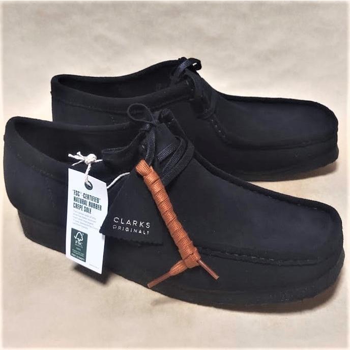 UK7.0 クラークスワラビーロー CLARKS WALLABEE-Lo 黒スエード 替ヒモ