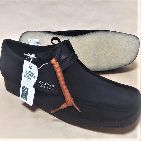 UK7.0 クラークスワラビーロー CLARKS WALLABEE-Lo 黒スエード 替ヒモ