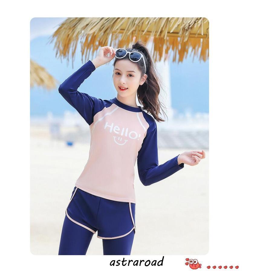 水着 女の子 ３点セット ジュニア セパレート式 UV対策 露出控えめ スイミング ガールズ 日焼け防止 体型カバー キッズ スイムウェア スポーツウエア ビーチの画像