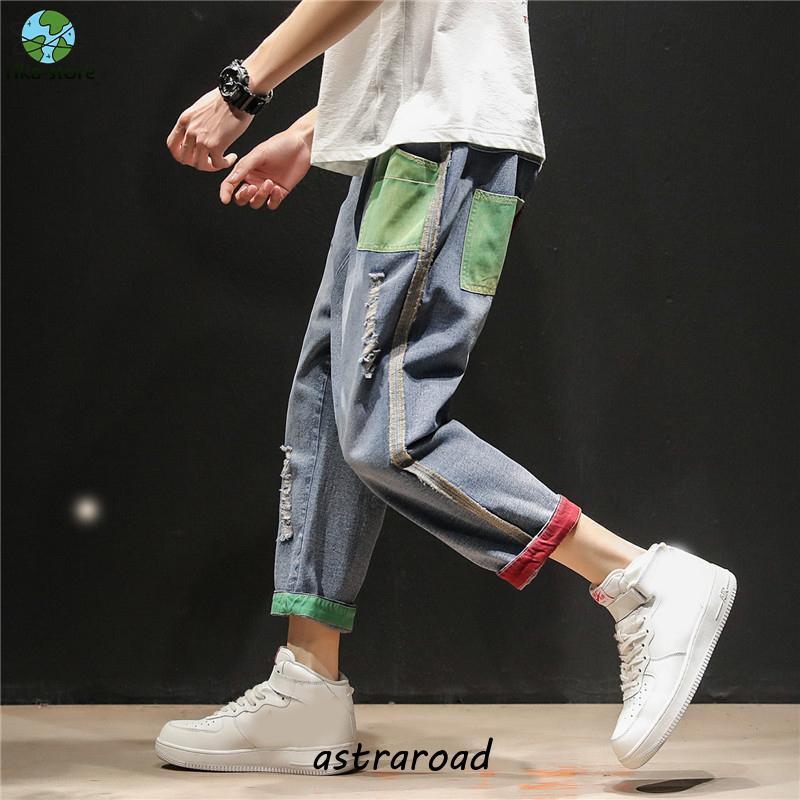 爆買 クロップドパンツ メンズ デニムパンツ 9分丈 ヒップホップ