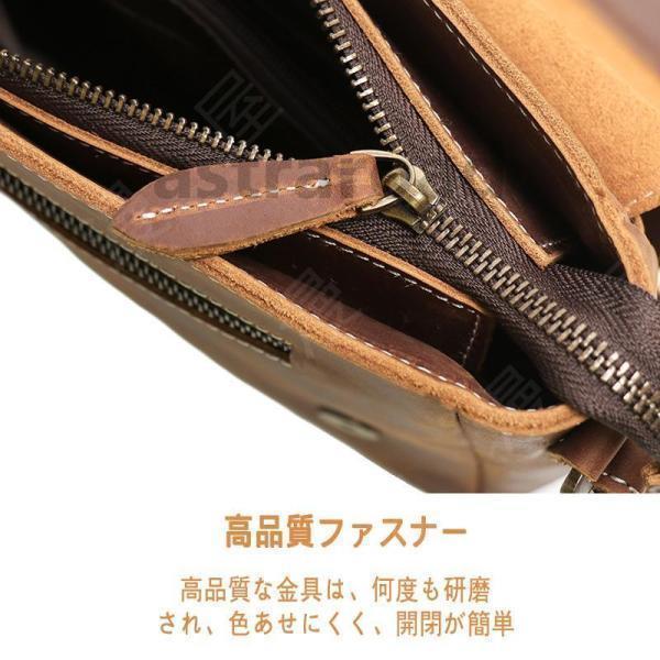本革 メンズ ショルダーバッグ 斜め掛け  iPad対応 革 厚手牛革 鞄 大容量 防水 カジュアルバッグ 通勤の画像