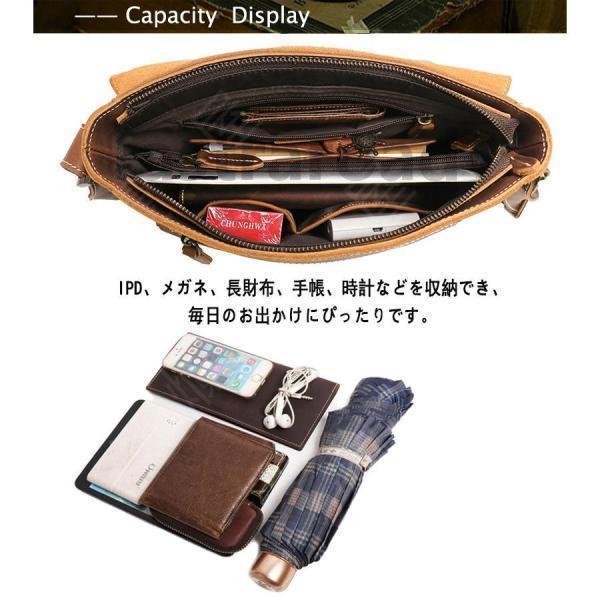 本革 メンズ ショルダーバッグ 斜め掛け  iPad対応 革 厚手牛革 鞄 大容量 防水 カジュアルバッグ 通勤の画像