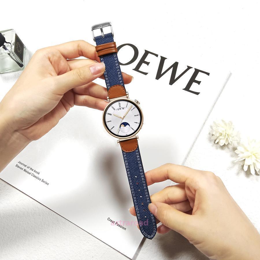 HUAWEI Watch GT4/GT5 対応 18mm デニムバンド 交換用 レザー調 コンビ