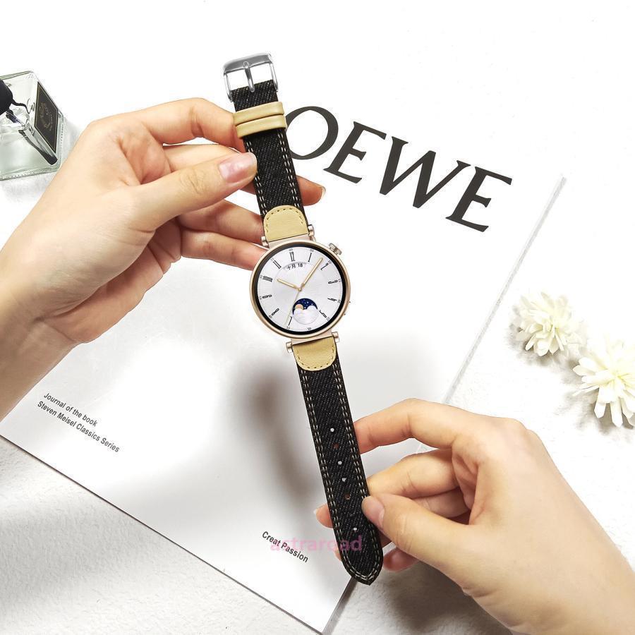 HUAWEI Watch GT4/GT5 対応 18mm デニムバンド 交換用 レザー調 コンビ