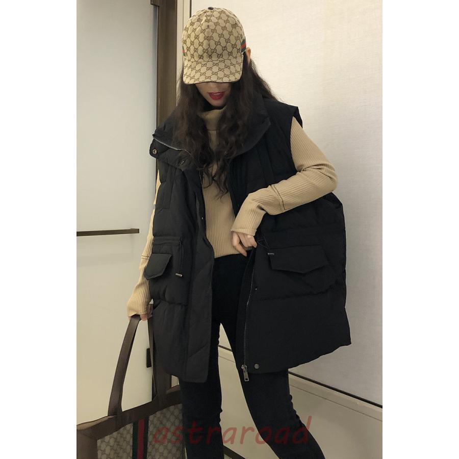 ダウンベスト レディース ベスト 袖なし トップス 無地 立ち襟 韓国風