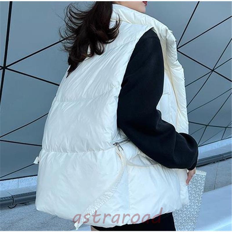 ダウンベスト レディース ベスト 袖なし トップス 無地 立ち襟