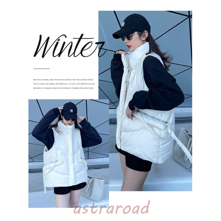 ダウンベスト レディース ベスト 袖なし トップス 無地 立ち襟