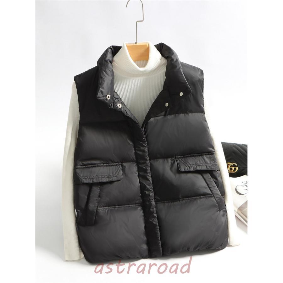 ダウンベスト レディース ベスト 袖なし トップス 無地 ダウン