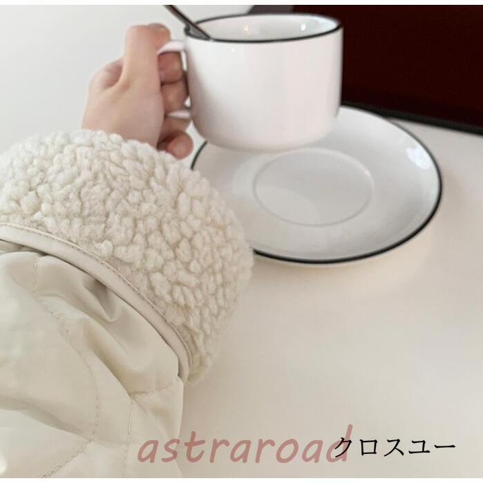 ボアコート レディース 秋冬 ムートンコート 中綿コート ノーカラー