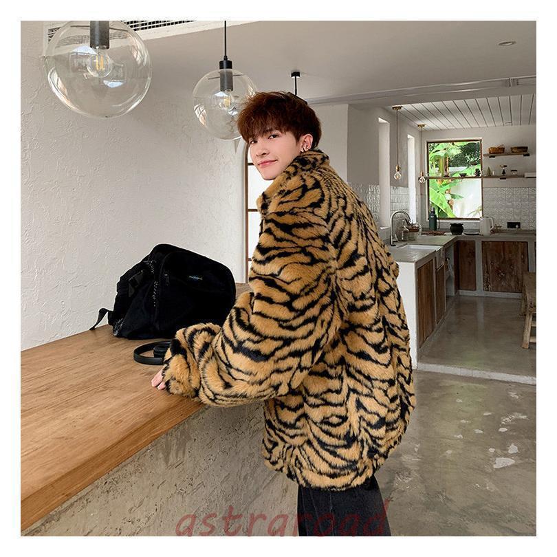 フェイクファージャケット メンズ ゼブラ柄 シマウマ柄 ファーコート  