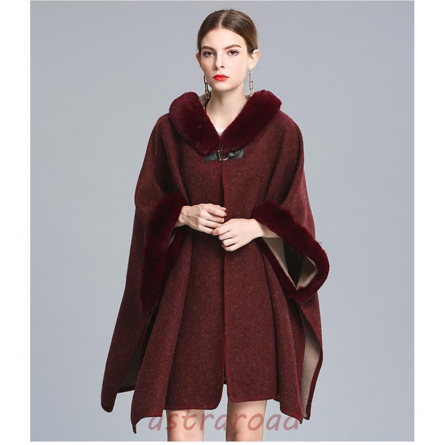 ポンチョ レディース コート 秋冬 ケープコート ファー ポンチョコート