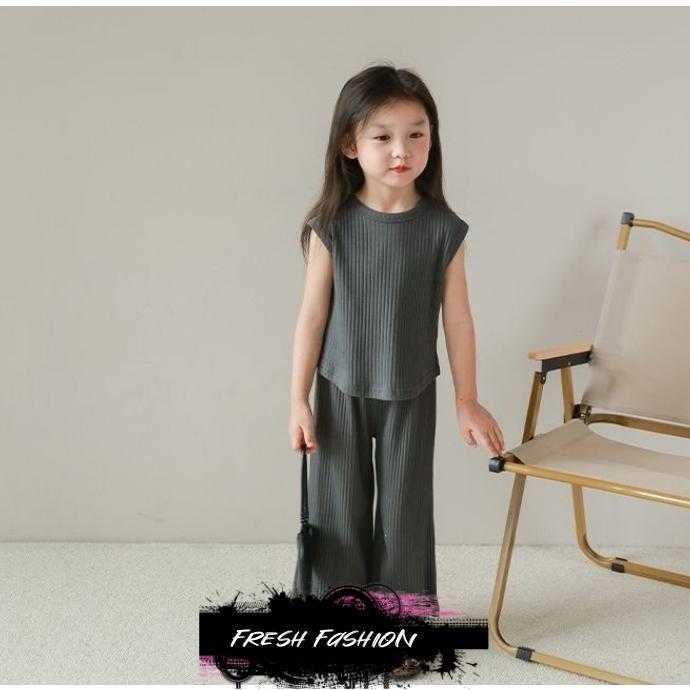子供服 セットアップ 夏 韓国子供服 女の子 ジュニア キッズ 上下セット 無地 Tシャツ 半袖 ガウチョパンツ  可愛い おしゃれ 通学着 通園着 | ブランド登録なし | 01