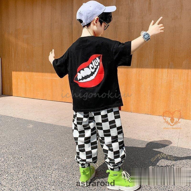 子供服 セットアップ 夏 男の子 子供ジャージ キッズ 韓国子供服 ジュニア 上下セット 半袖Tシャツ 長ズボン チェック柄 男児 おしゃれ 通学着 通園着 新品｜astraroad｜03