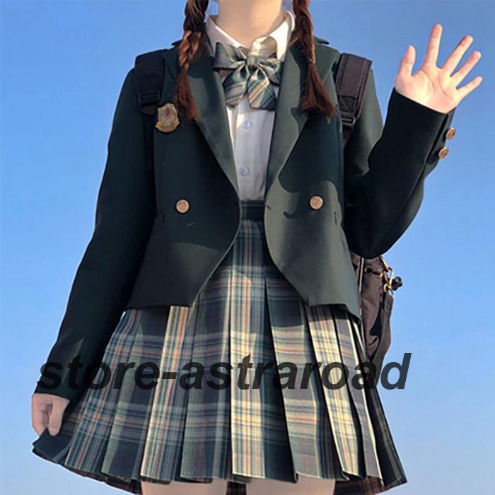 女子高生 制服 リボン ブレザー スカート チェック セット JK 学生 スクール コスプレ ファッション レディース 女子高生の画像