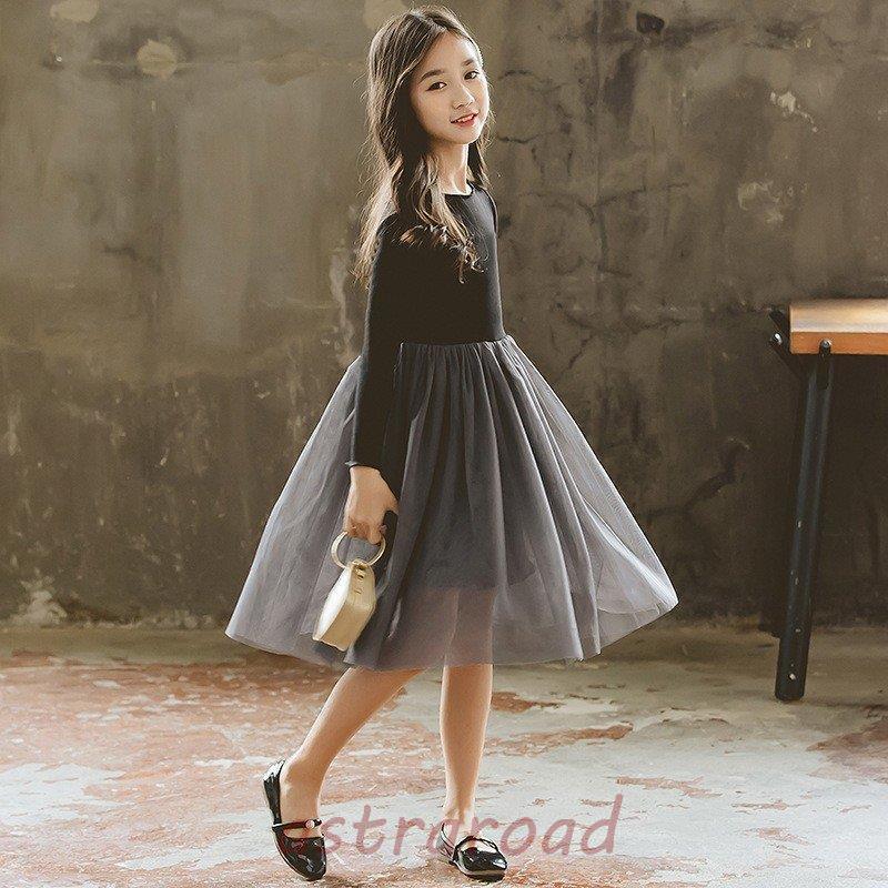 子供服 ワンピース キッズ 女の子 長袖 秋冬 厚手 レースワンピース 膝 