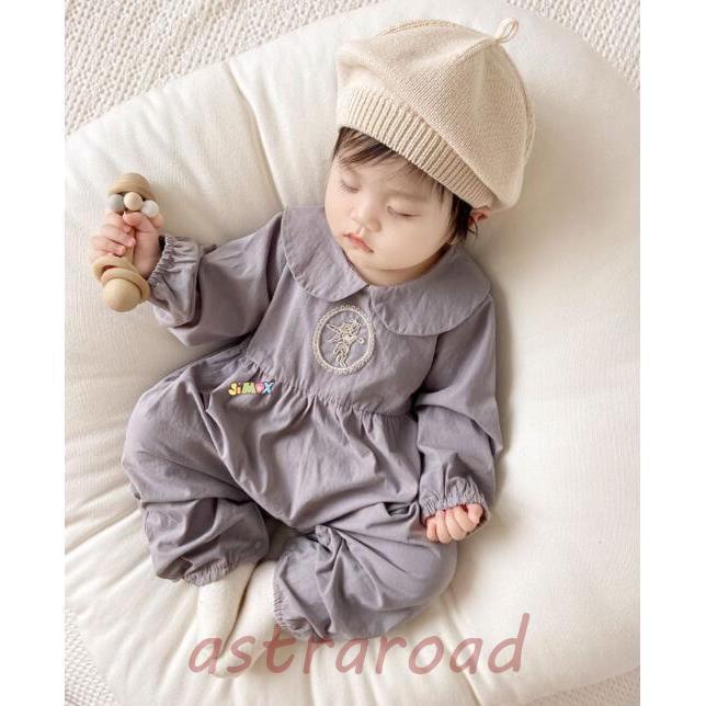 ベビーロンパース 新生児 長丈 10分丈 お出かけ 長袖 グレイ ベビー服 