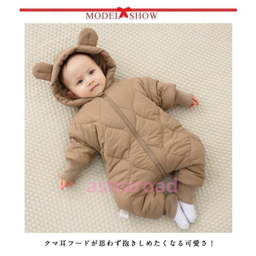 爆買 ジャンプスーツ 雪遊び ベビー カバーオール 耳付き くま耳 秋冬