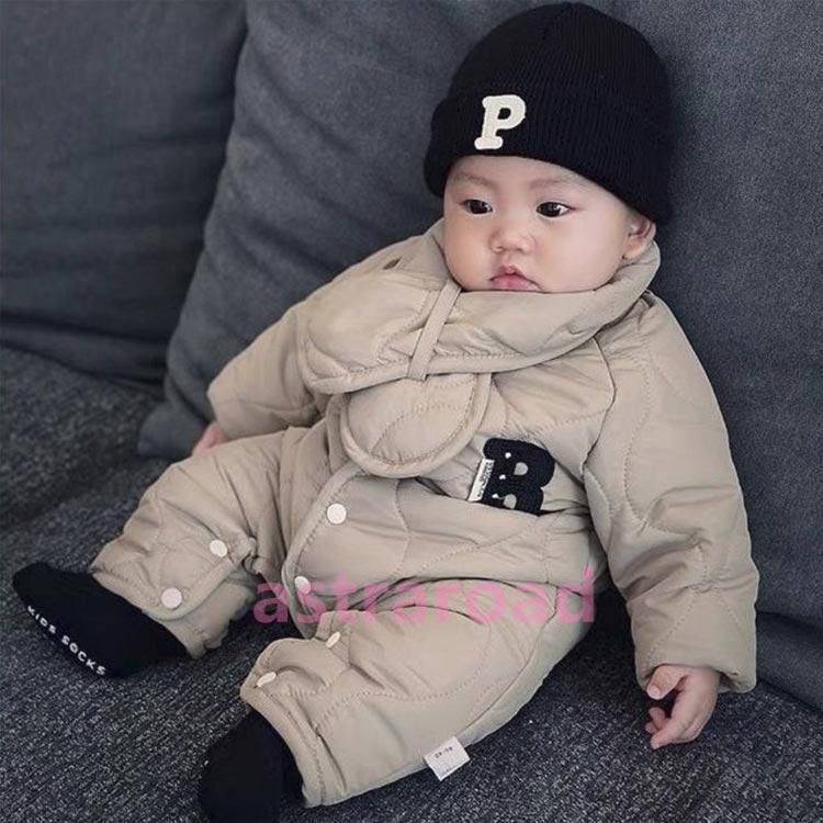 爆買 ジャンプスーツ ベビー カバーオール マフラー付き 中綿 裏ボア