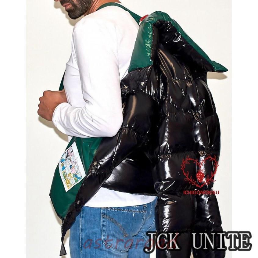 ダウンジャケット メンズ 光沢感 配色 ベルト付き 軽量 デザイン