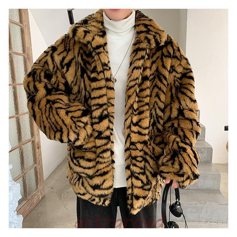 フェイクファージャケット メンズ ゼブラ柄 シマウマ柄 ファー