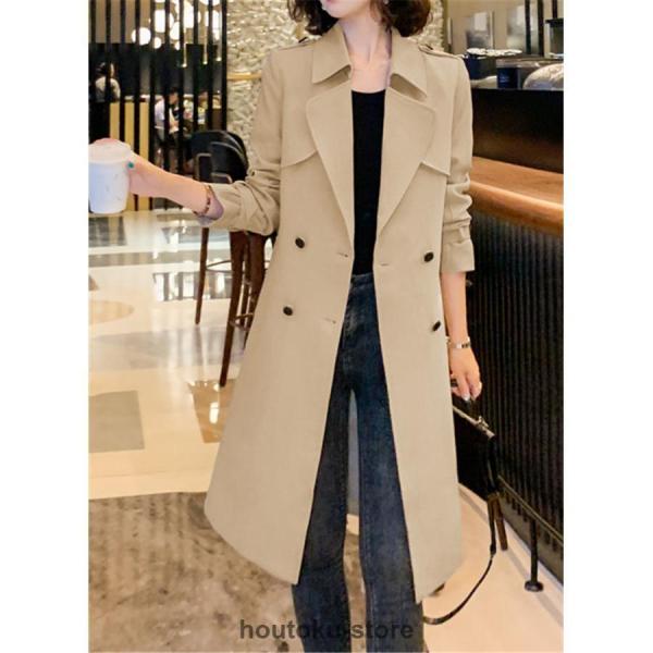 トレンチコート レディース ダブルボタンバーカー ロング丈ジャケット スプリングコート 春コート ライトアウター 秋服 韓国風30代 40代 50代 | ブランド登録なし | 01