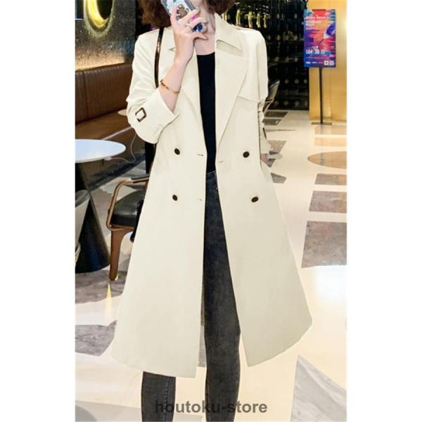 トレンチコート レディース ダブルボタンバーカー ロング丈ジャケット スプリングコート 春コート ライトアウター 秋服 韓国風30代 40代 50代 | ブランド登録なし | 02