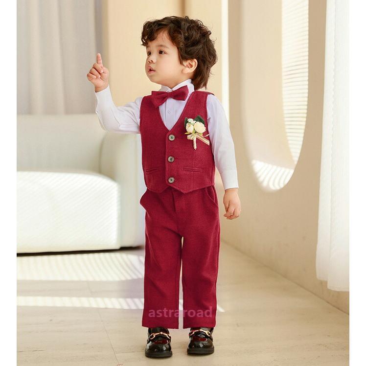 男の子 子供 スーツ 5点セット ベスト シャツ ズボン ネクタイ 80~120cm キッズ フォーマル セットアップ ベビー 子供服 小学生 卒園式 入学式 卒業式 結婚式の画像