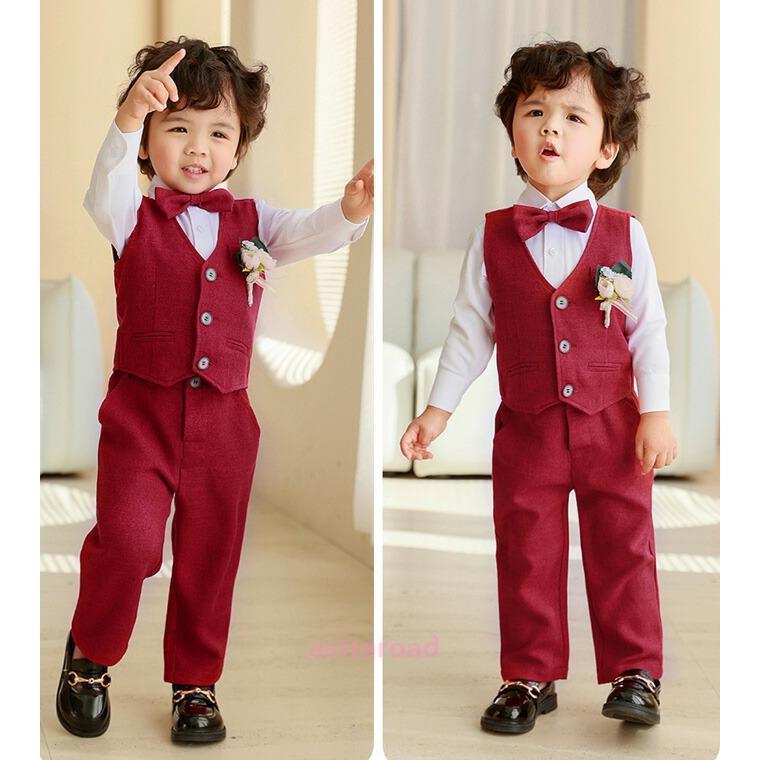 男の子 子供 スーツ 5点セット ベスト シャツ ズボン ネクタイ 80~120cm キッズ フォーマル セットアップ ベビー 子供服 小学生 卒園式 入学式 卒業式 結婚式の画像
