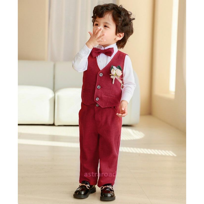 男の子 子供 スーツ 5点セット ベスト シャツ ズボン ネクタイ 80~120cm キッズ フォーマル セットアップ ベビー 子供服 小学生 卒園式 入学式 卒業式 結婚式の画像