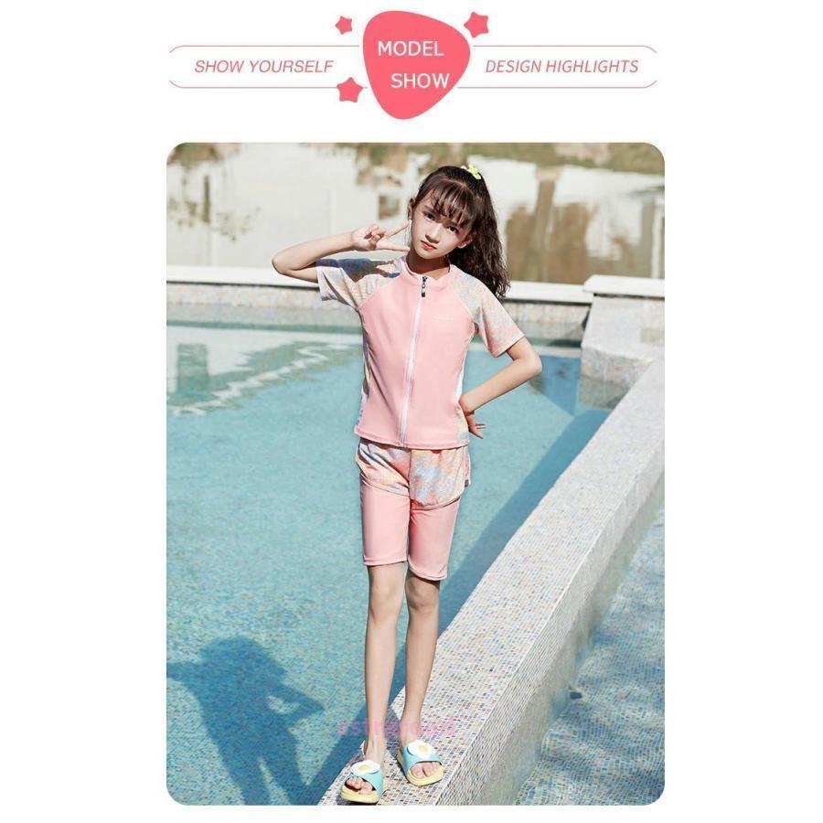 女の子用のラッシュガード水着×5点セット★110～160サイズまで★ ジュニア スクール水着 女の子 ラッシュガード 上下セットアップ