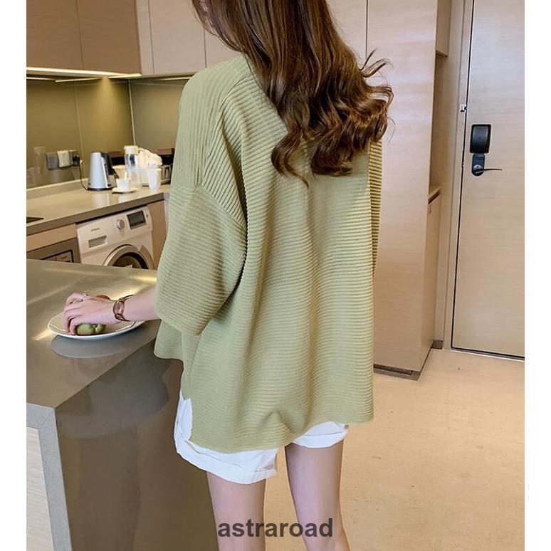 チュニック ニット Vネック レディース 五分袖 ニットソー ドロップ