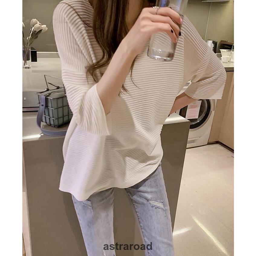 チュニック ニット Vネック レディース 五分袖 ニットソー ドロップ