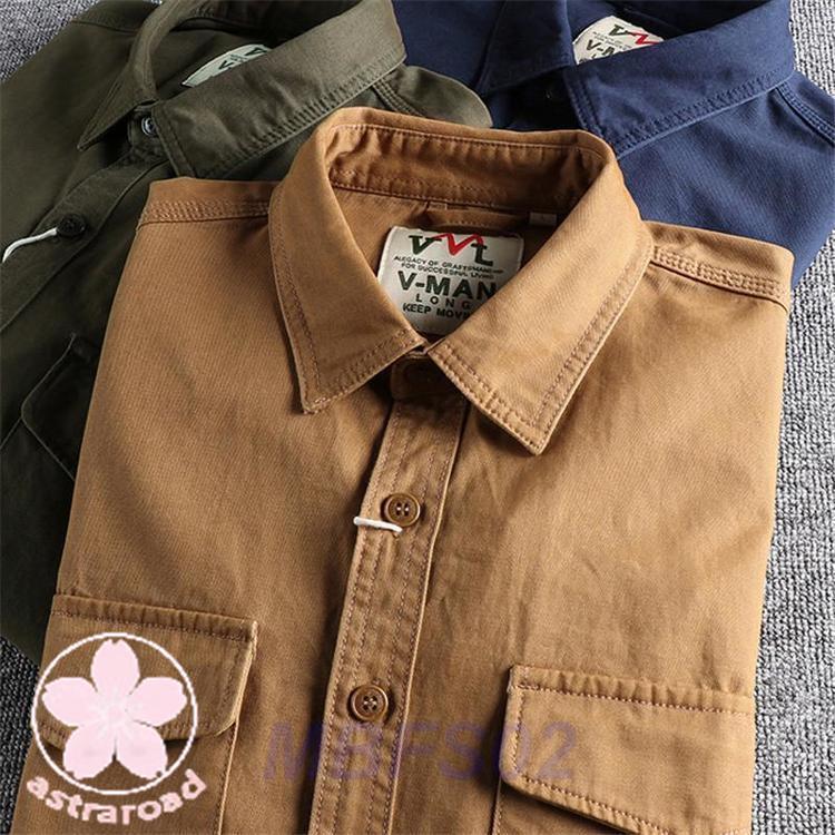 ミリタリーシャツ メンズ 長袖シャツ カジュアルシャツ 開襟シャツ