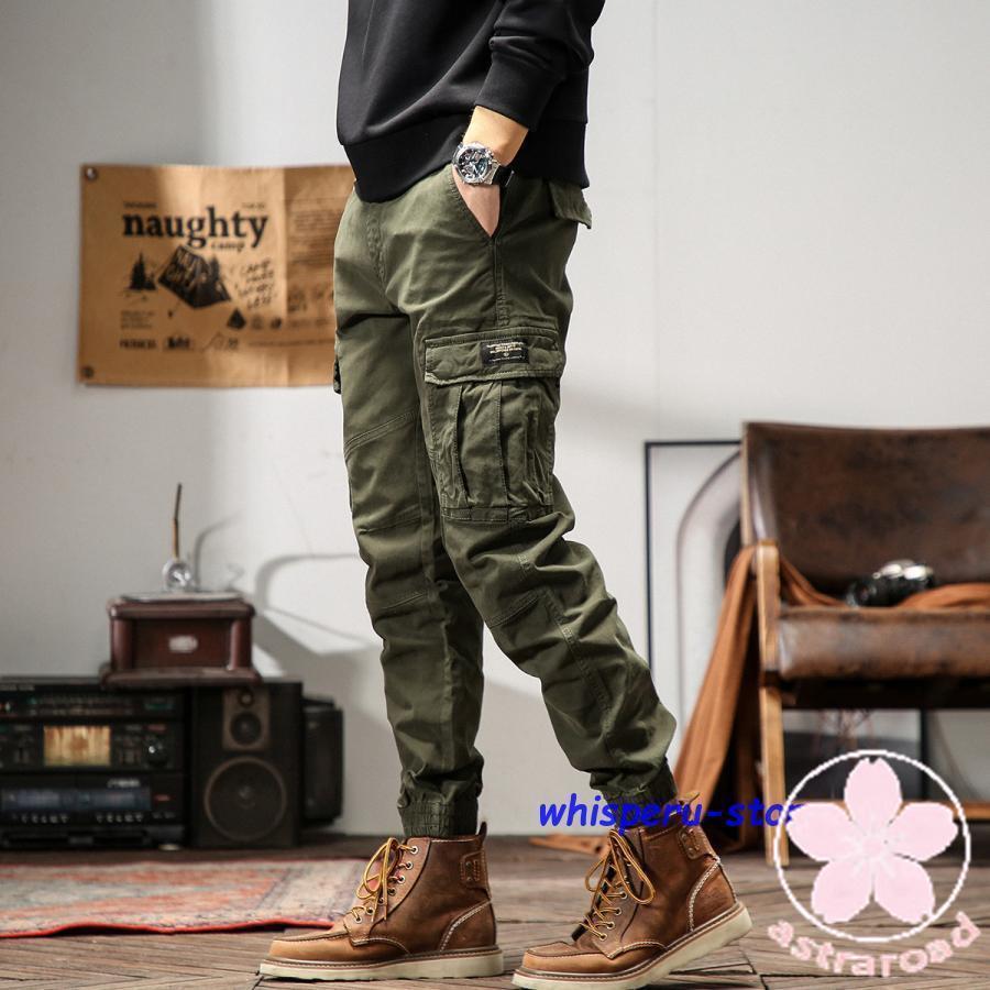 カーゴパンツ 作業ズボン メンズ ワンポイント 多ポケット ミリタリー