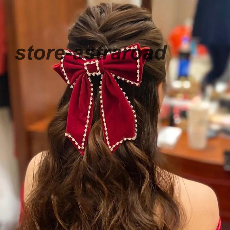 ウエディング ヘッドドレス リボン 赤 ヘアピン 髪留め 髪飾り