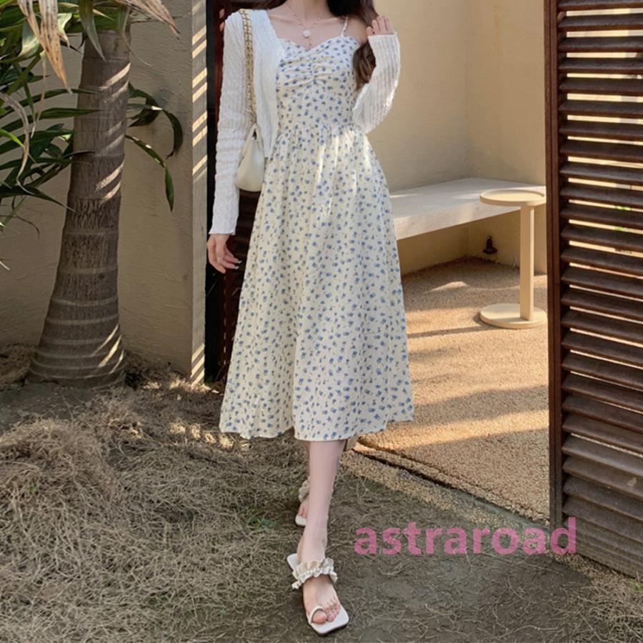 フロントギャザー 花柄キャミワンピセット : アストラロード