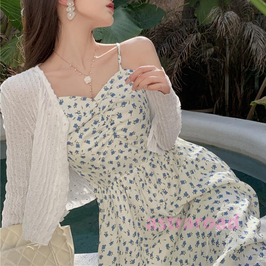 フロントギャザー 花柄キャミワンピセット : アストラロード