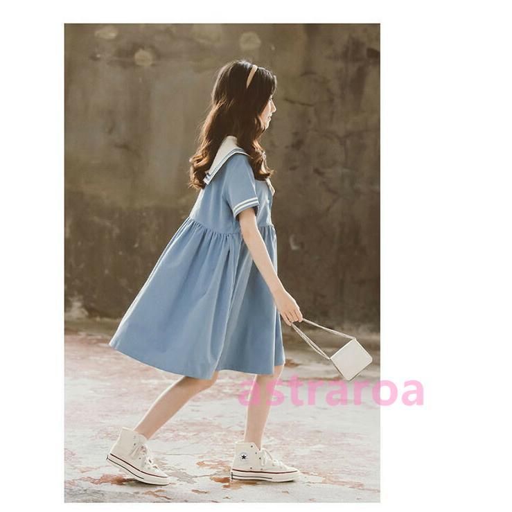 キッズ ワンピース セーラーワンピース マリン セーラー服 ギャザー