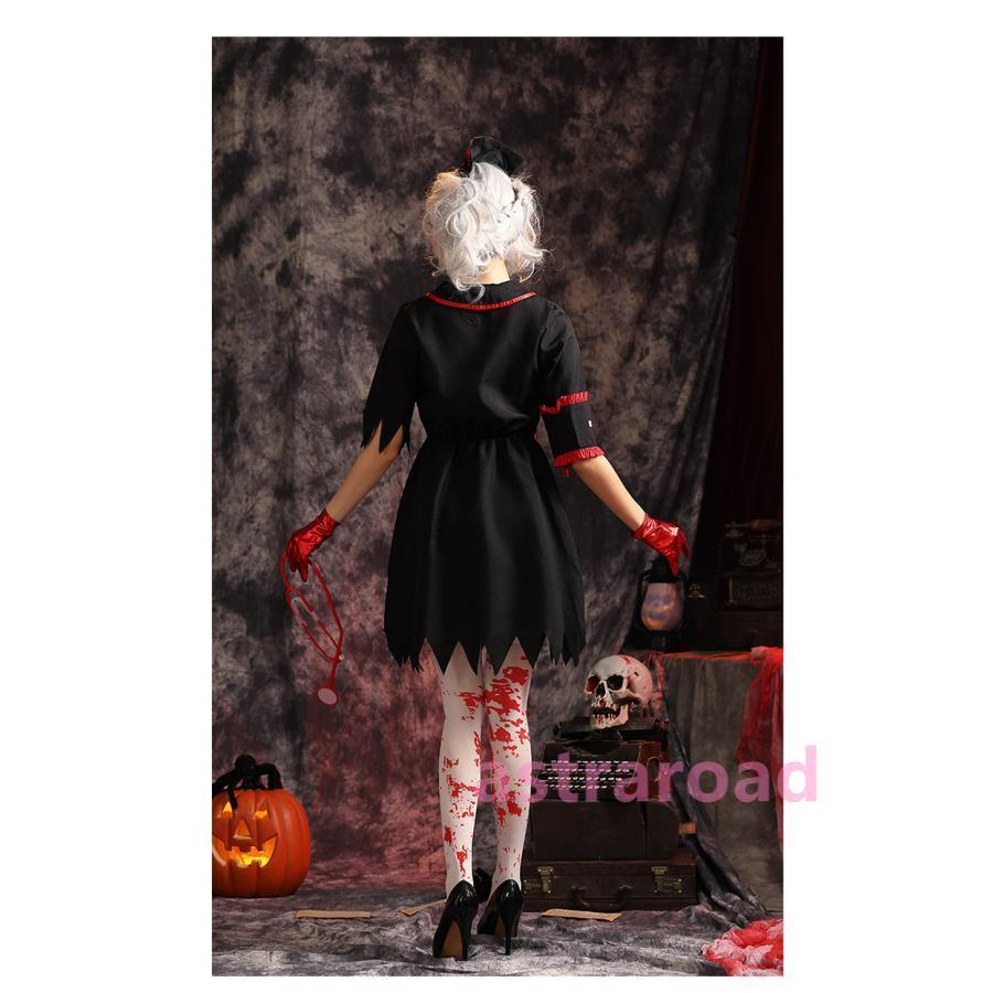 ホラー コスプレ 仮装 ナース服 制服 血のり付き 怖い 4点セット 帽子