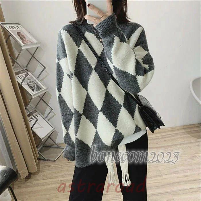 アーガイル セーター レディース 秋 ニット ニットセーター