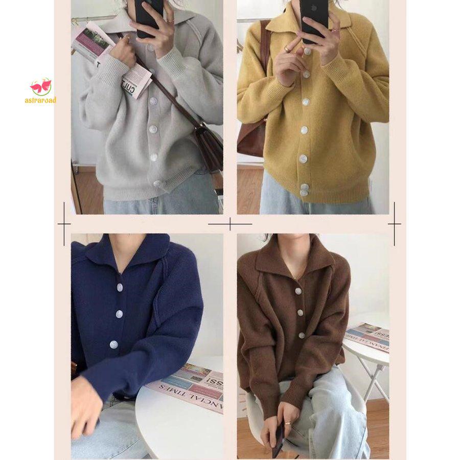 カーディガン レディース ニットカーディガン 秋 折り襟 厚手 防寒