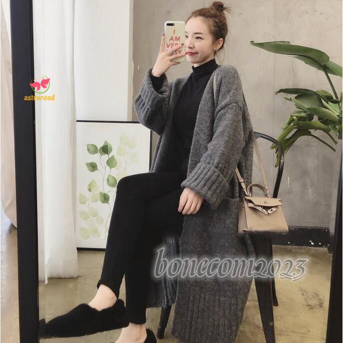 ニット カーディガン ケーブル編み 膝丈 ロングニット コーディガン