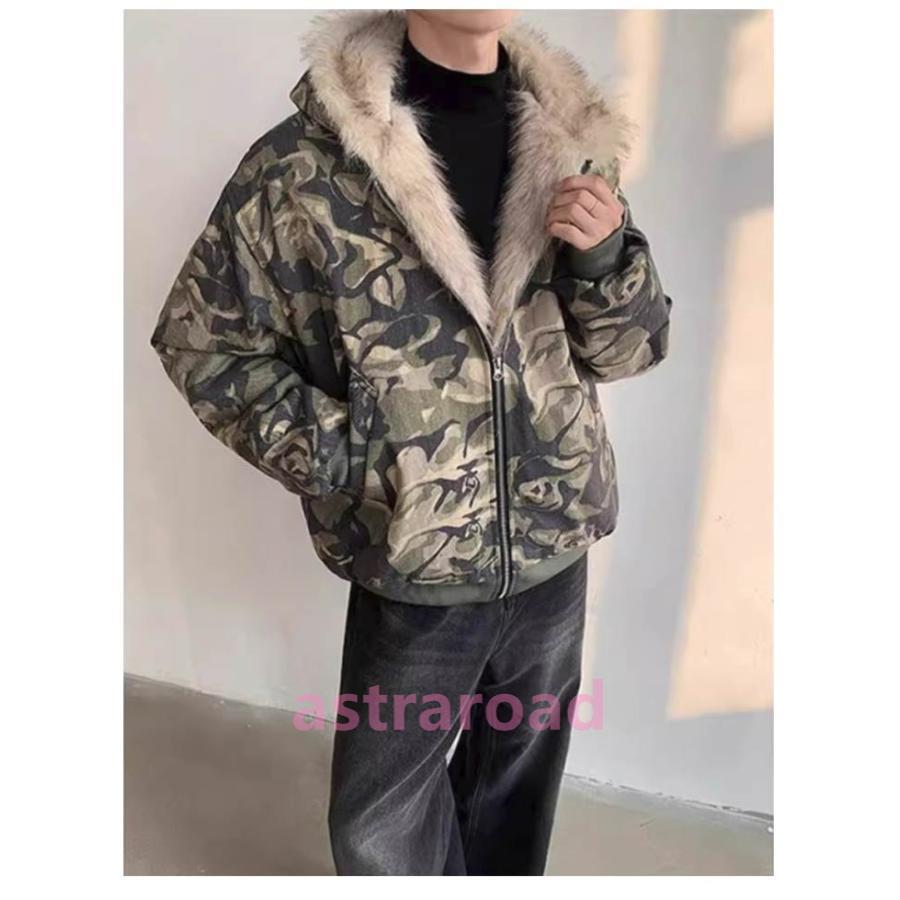 中綿コート ファージャケット 迷彩コート メンズ レデイース 裏ファー