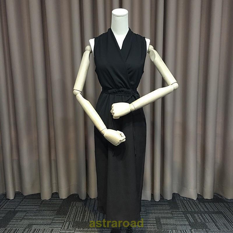 カシュクールワンピース ノースリーブ ロング丈 マキシ丈 Vネック