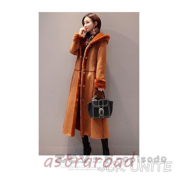 コート レディース ムートンコート 超ロング フード付き 裏ボア