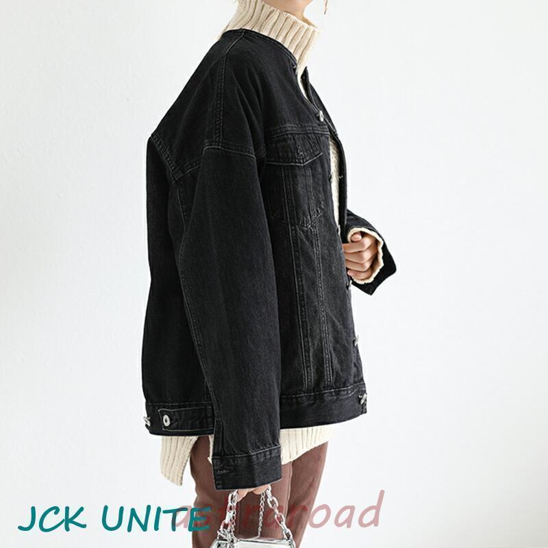 ノーカラー デニムジャケット アウター ビッグサイズ ゆったり 秋 冬